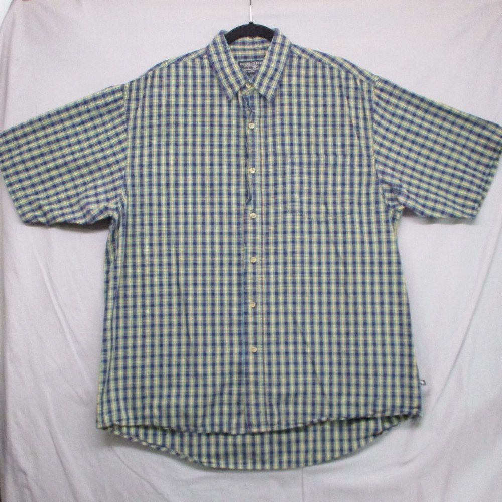 Moose Creek Button Down Short Sleeve Pocket Shirt Plaid Blue Men‎ | Size XXL